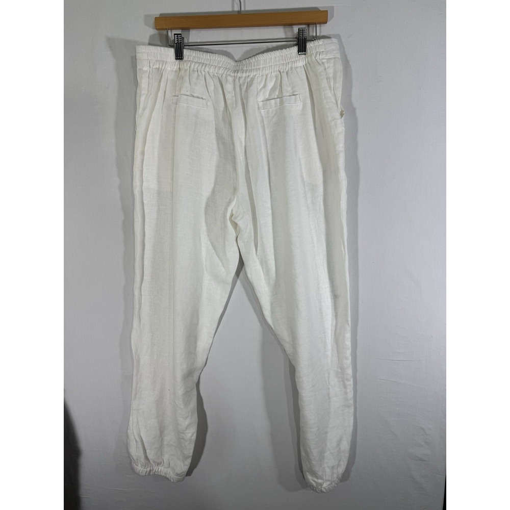 Iximo Women 100% Linen Pull On Pants Size Large Crisp White Drawstring Waist - Picture 2 of 10
